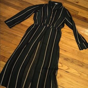 Striped green long spilt blouse